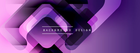 Abstract purple background. Overlapping squares create dynamic, modern visual effect. Text reads...