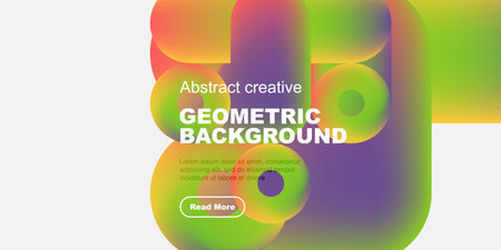 Vibrant geometric shapes overlap, creating colorful background. Text promotes further exploration....