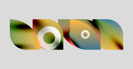 Abstract colorful shapes overlap, creating dynamic visual composition. Soft gradients blend hues,...