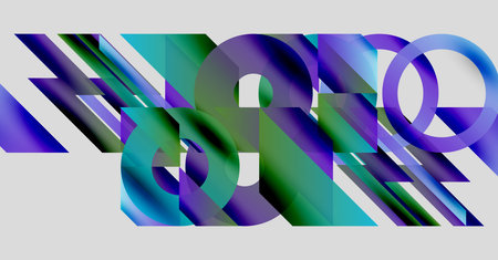 Abstract composition. Geometric shapes overlap, creating vibrant color gradients. Blue, green,...