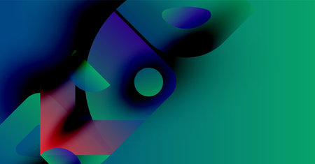 Abstract gradients blend, creating fluid shapes. Vivid colors dominate composition, evoking dynamic...