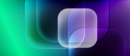 Abstract design features rounded shapes, vibrant gradients. Blue, purple, teal hues dominate...