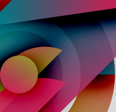 Abstract composition. Overlapping shapes create dynamic visual experience. Colors blend, forming...