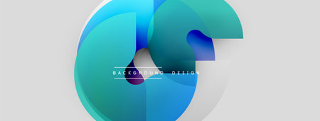 Abstract blue shapes overlap, creating dynamic visual effect. Light gray background provides...