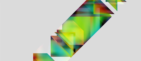 Abstract geometric composition. Vivid colors blend, creating dynamic shapes against neutral...