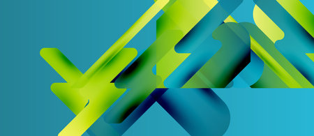 Abstract composition featuring vibrant green, blue gradients. Dynamic shapes intersect, creating...