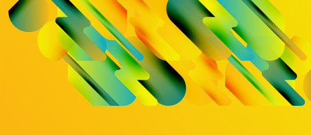 Abstract shapes overlap, creating dynamic yellow, green gradients. Modern design evokes energy, movement, visual interest.のイラスト素材