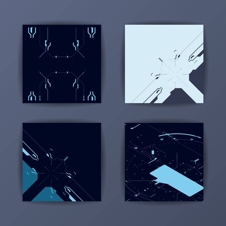 Set of backgrounds with tech interface. Applicable for Covers, Placards, Posters, Flyers and Banner Designs. Vector illustration.のイラスト素材