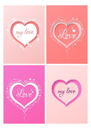 Collection Valentines card with line heart and all you need is love phrase.Postcard Loveのイラスト素材