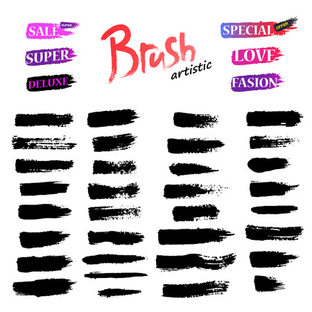 Set of Black ink vector stains. Set Collection Brushes Strokeのイラスト素材