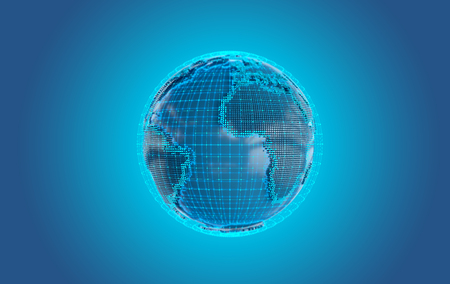 Technology planet Earth on blue background 3d rendering 3d illustrationの写真素材