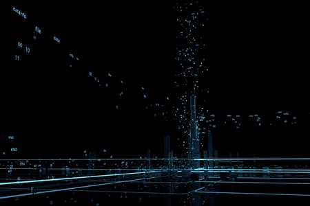 3D render of futuristic city. The security of the data. Protection of information and databases....