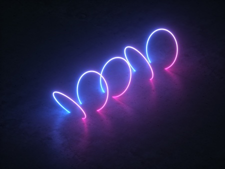 The neon rings on a dark background. Abstract futuristic background. Abstract Gradient Blue Purple...
