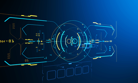 Hud for computer game design. Information. Tech background. 3D illustration gui. User interface icon design. Futuristic hud background. Digital technology web banner.の写真素材