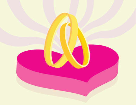 wedding concept with two overlap rings on heart symbolのイラスト素材