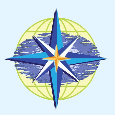 Compass star on abstract ocean and earth globe background のイラスト素材