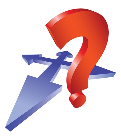 3D arrows crossroad and question markのイラスト素材