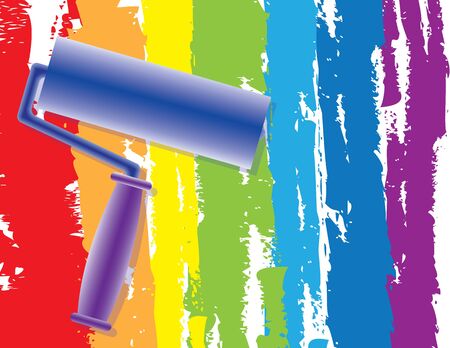 Abstract Rainbow drawing by painting rollerのイラスト素材