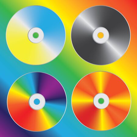 Compact discs set with optical spectrum diffraction effect. illustration.のイラスト素材