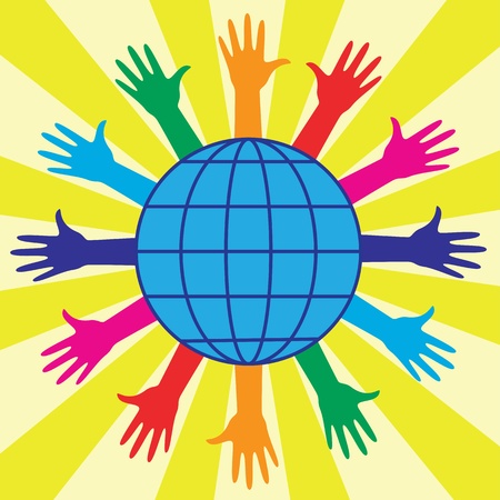 Hands and world globe. Abstract illustration.のイラスト素材