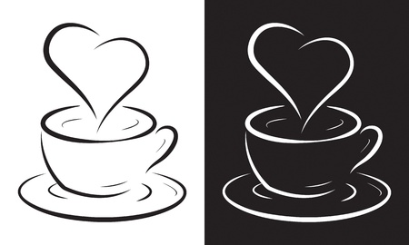 Coffee cup with heart symbol isolated on white, vector illustration.のイラスト素材