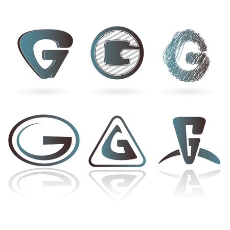 Set of designs for letter G isolated on white, vector image.のイラスト素材