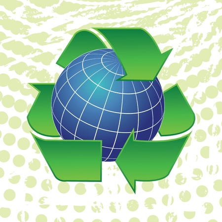 Earth globe in recycling arrows symbol on grunge background のイラスト素材