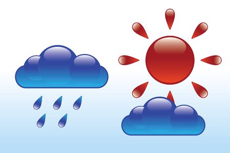Abstract glossy sun and clouds with drops, weather forecast vector illustration のイラスト素材