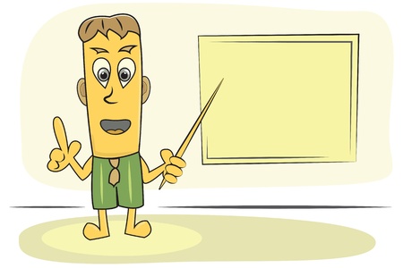 Cartoon Character Teacher explain topic with pointer and school board.のイラスト素材