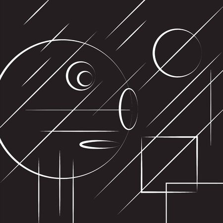 Abstract white head with lines and figures on black backgroundのイラスト素材