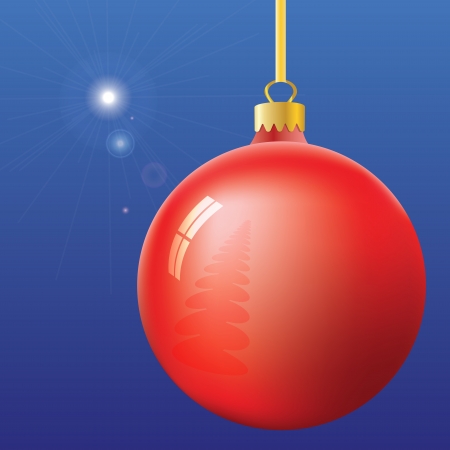 Christmas Eve Star of Bethlehem and ball with Christmas tree and window reflection on blue background. のイラスト素材