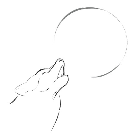 wolf howling on full moon night wild nature scene illustration のイラスト素材