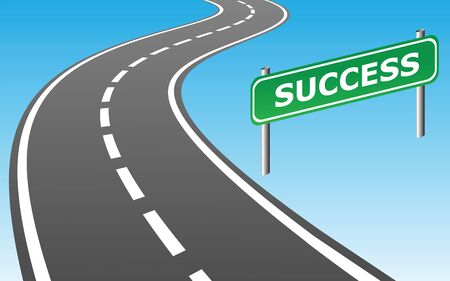 Road and road sign SUCCESS as contemporary business concept. Vector Illustration.のイラスト素材