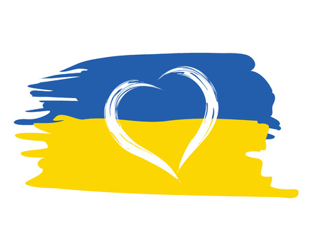 Ukrainian flag with heart shape symbol patriotic illustration.のイラスト素材