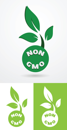 Non gmo sign with green leaves healthy natural food concept vecto illustration.のイラスト素材