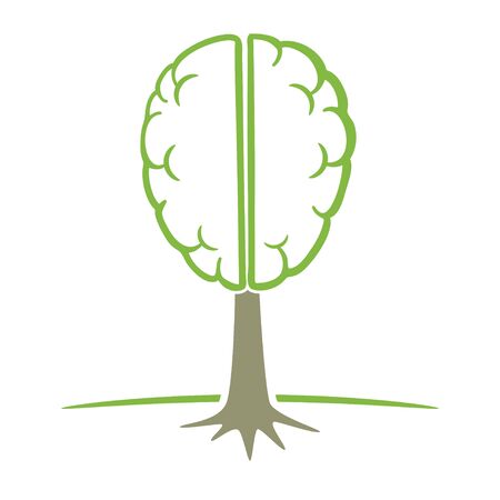Human brain tree symbol think green concept vector illustration.のイラスト素材