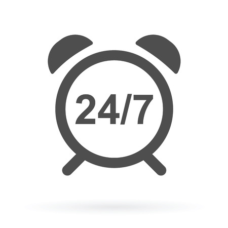 alarm clock with 24/7 numbers as live online support icon vector illustrationのイラスト素材