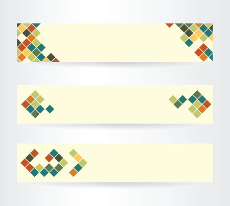 Light horizontal banners with squares color ornament and copy space for your textのイラスト素材