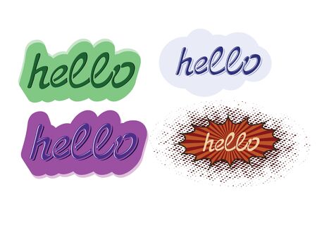 stylized color set of word hello hand lettering designのイラスト素材