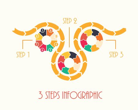 3 steps business template with colored circles infographic vector illustrationのイラスト素材