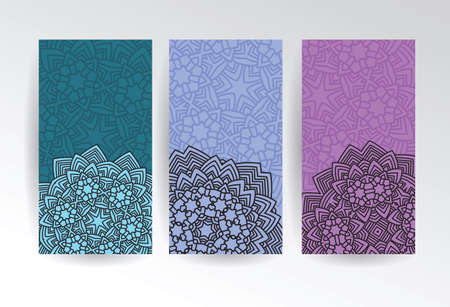 vertical web banners set with abstract flowers in mandala style vector illustrationのイラスト素材