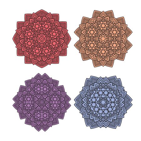 abstract mandala style flower set vector illustrationのイラスト素材