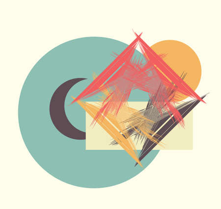 moon sun earth house symbol home idea abstract illustrationのイラスト素材