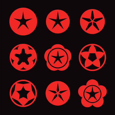 red star icon set on dark background vector illustrationのイラスト素材