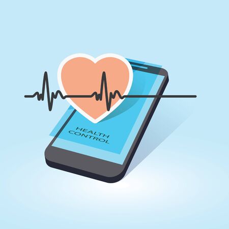 mobile device with heart beat symbol as online health control vector illustrationのイラスト素材