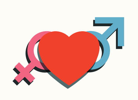 male female and heart symbols love concept vector illustrationのイラスト素材