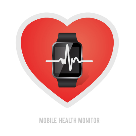 mobile gadget with heart pulse symbol sport lifestyle health monitoring vector illustrationのイラスト素材