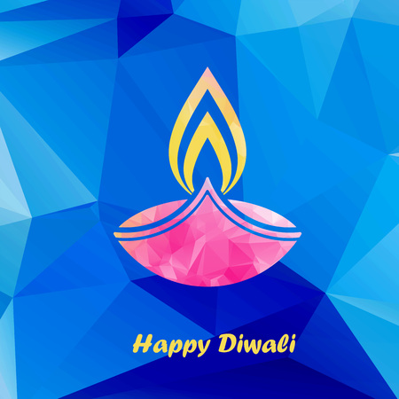happy diwali traditional festive lamp symbol colorful low polygonal style vector illustrationのイラスト素材