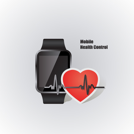mobile device smartwatch with heart beat symbol as online health control vector illustrationのイラスト素材