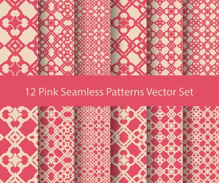 12 seamless pattern set abstract pink floral line oriental design background vector illustrationのイラスト素材